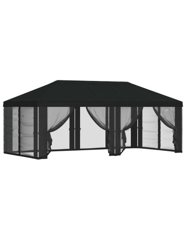 Copertura Gazebo con Pareti Laterali Nero 600,5 x 300,5 cm