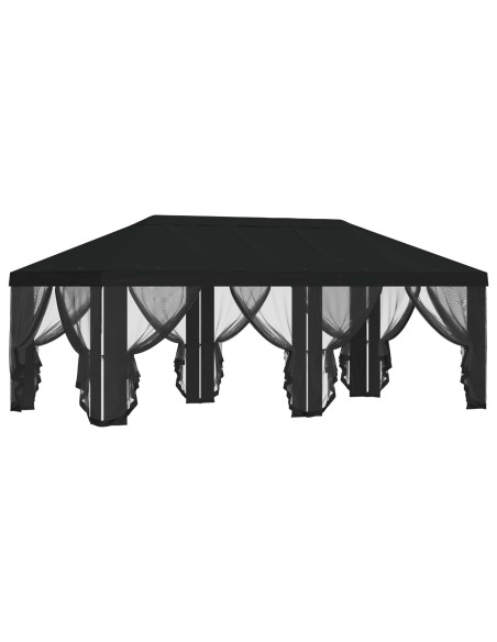 Copertura Gazebo con Pareti Laterali Nero 600,5 x 300,5 cm