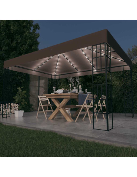 Gazebo con Luci a Stringa LED 4x3 m Grigio Talpa