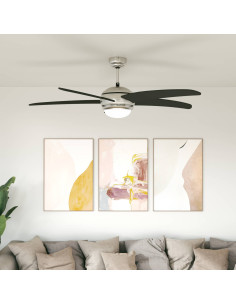 Ventilatore da soffitto con luce e telecomando Ø 130 cm Nero